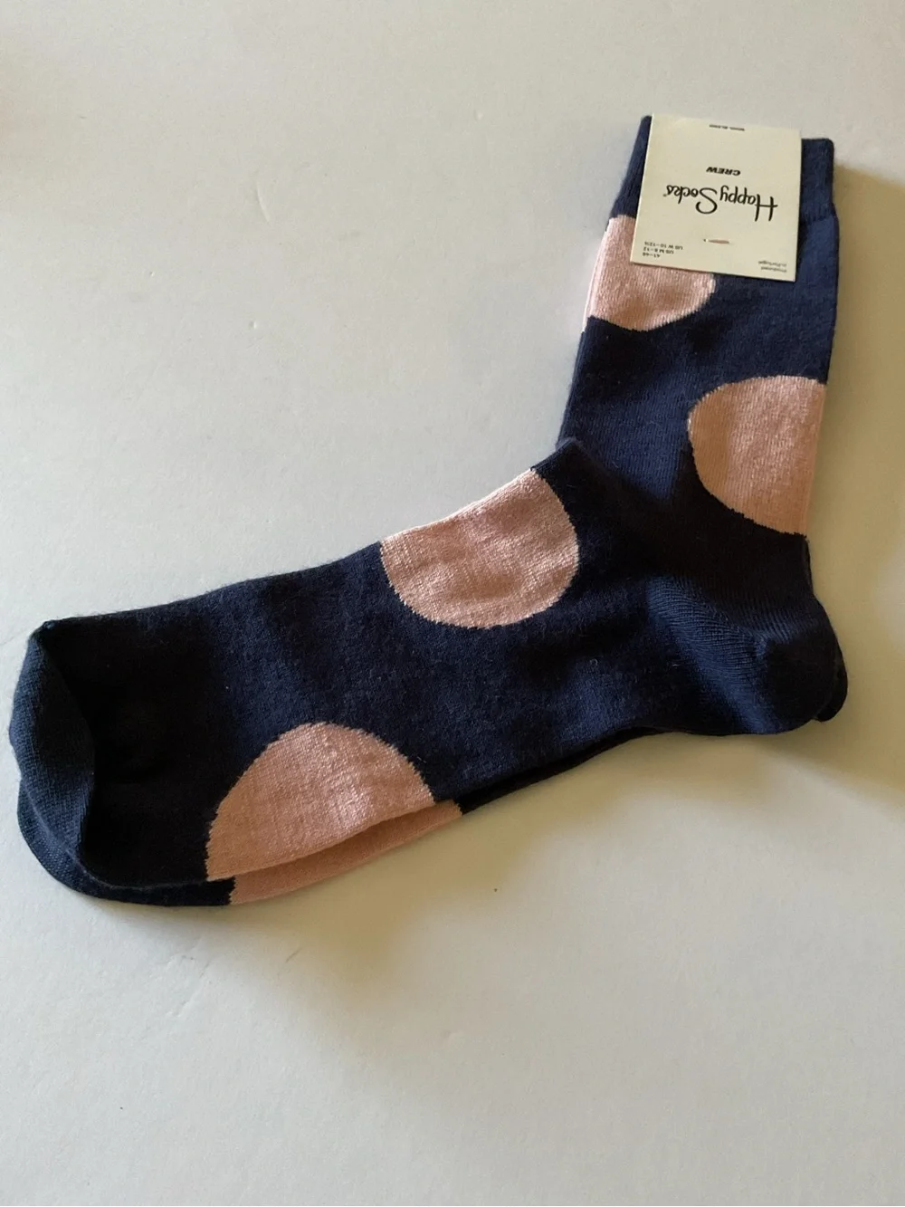 HAPPY SOCKS MENS WOOL BLEND SOCKS BLUE WITH BIG PINK DOT OS NWT
